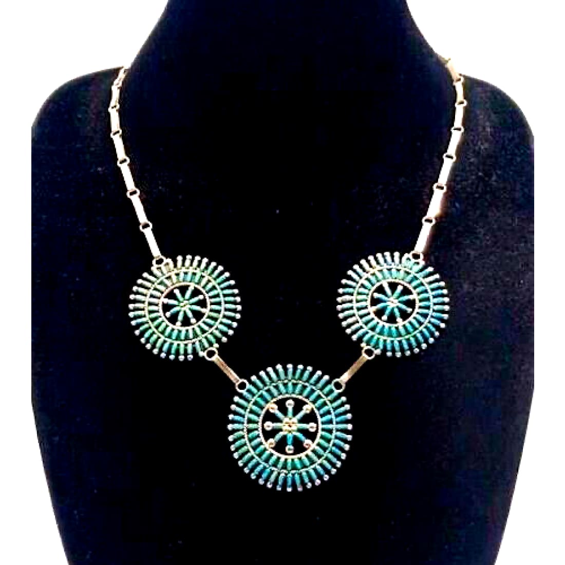 Old Pawn Zuni Turquoise NeedlePoint Cluster Necklace 