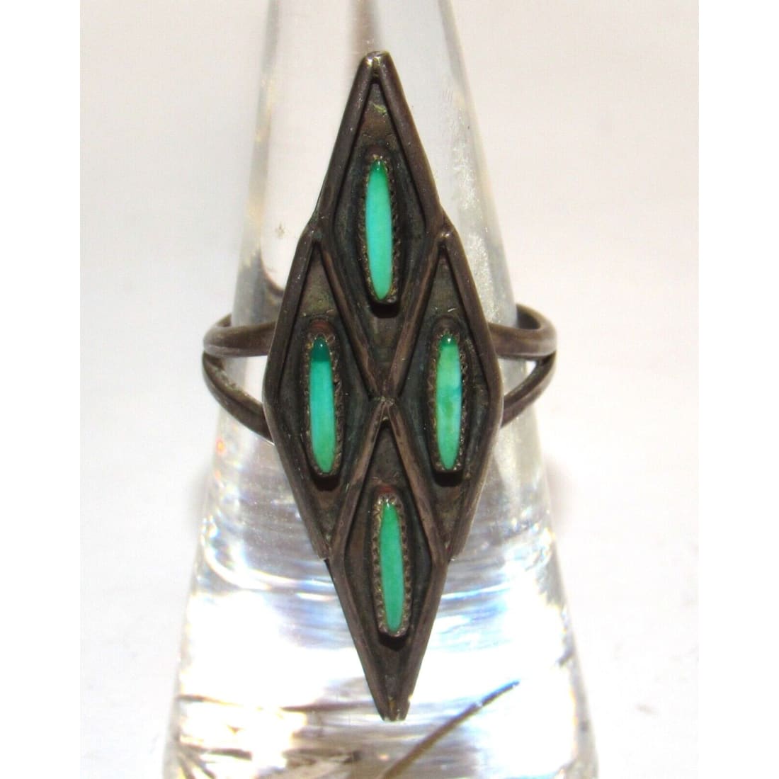 Old Pawn Zuni Turquoise Ring Sz 6.5 Petit Point Turquoise