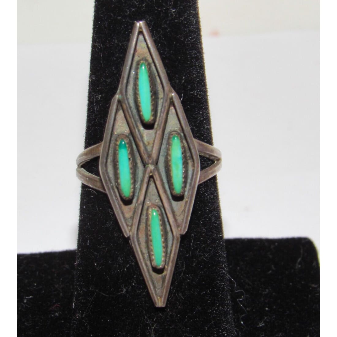 Old Pawn Zuni Turquoise Ring Sz 6.5 Petit Point Turquoise