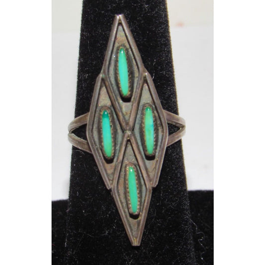 Old Pawn Zuni Turquoise Ring Sz 6.5 Petit Point Turquoise