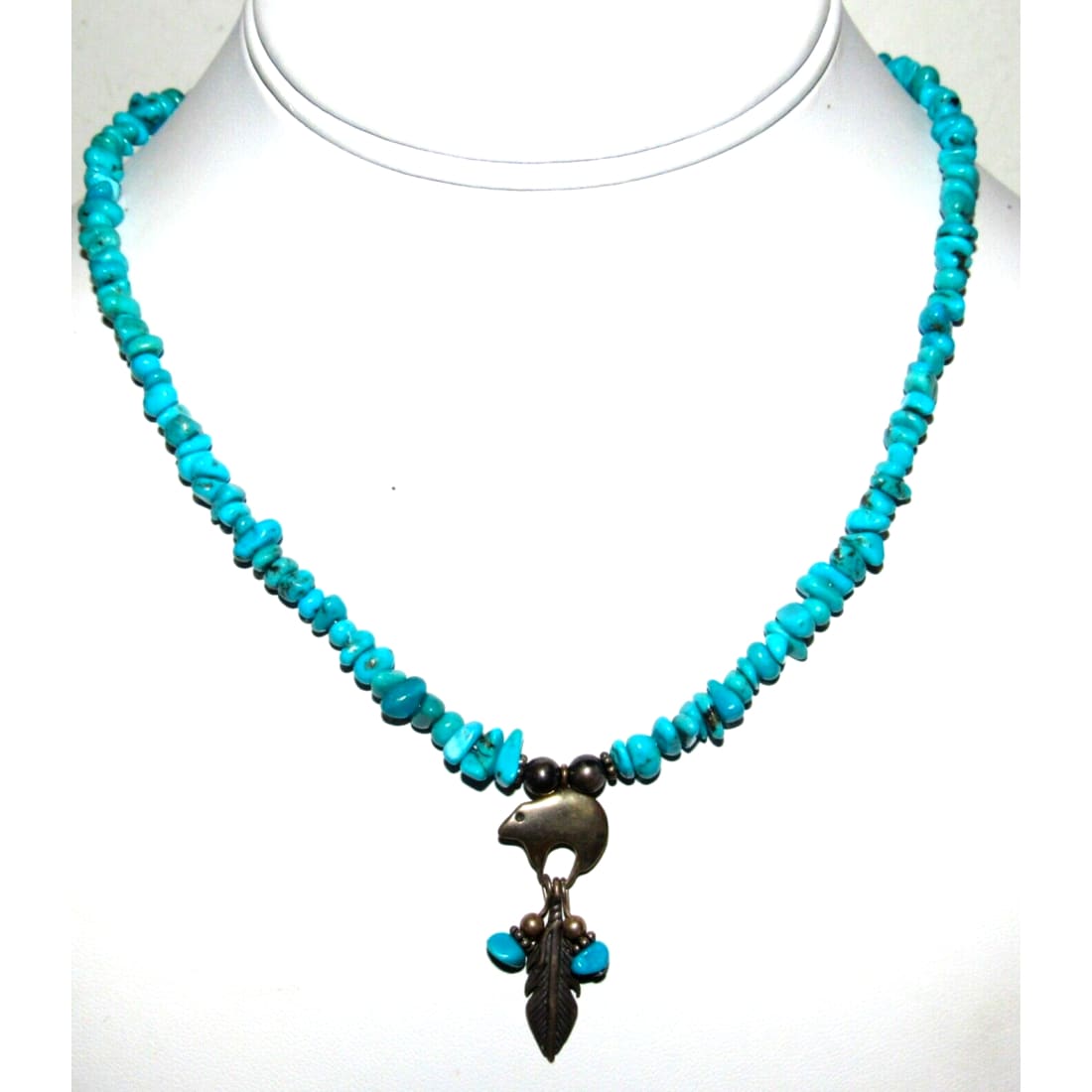 Old Pawn Zuni Turquoise & Sterling Bear Fetish Heishi 