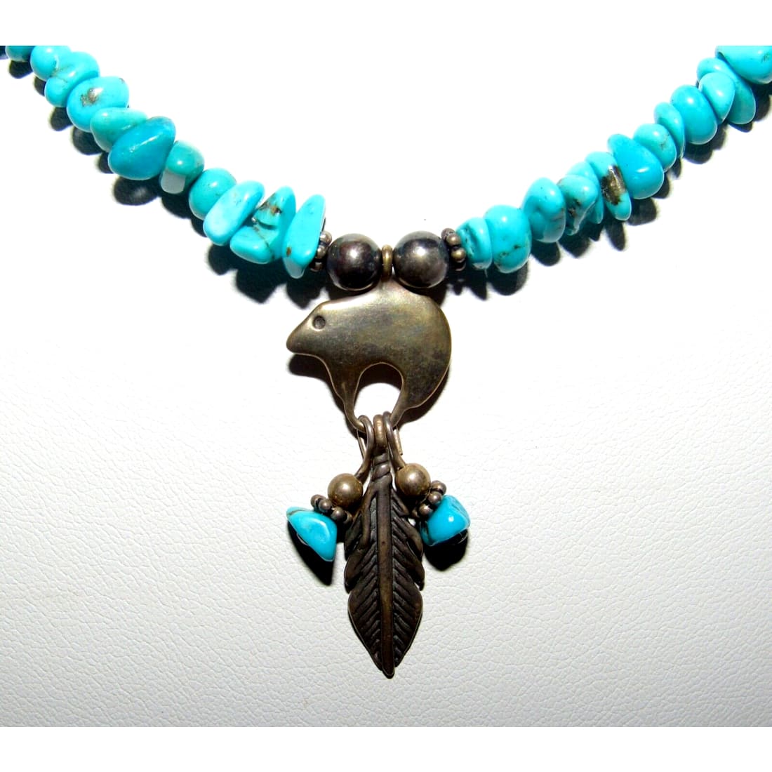 Old Pawn Zuni Turquoise & Sterling Bear Fetish Heishi 