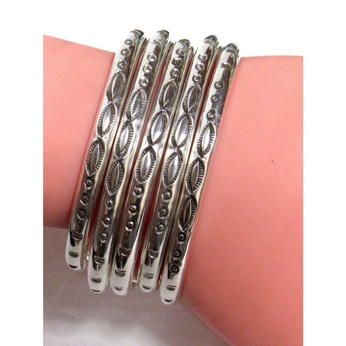 One Navajo Hand Stamped Stacker Cuff Bracelet Native American Signed J. McCray Sterling Silver The Southwestern Style Gallery