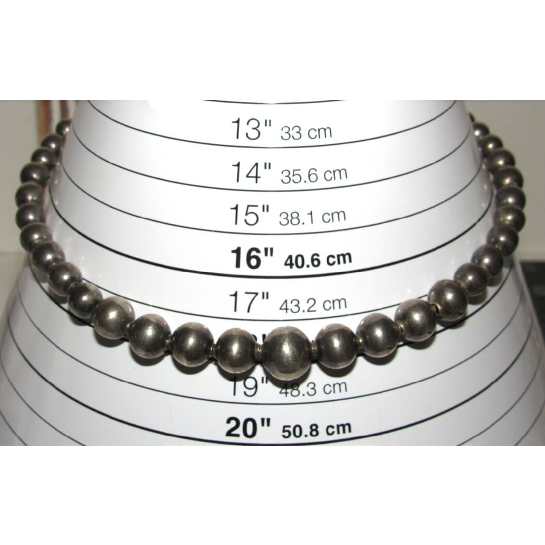 Early Pre-Eagle Mexican Sterling Silver Beads Necklace 18"L Taxco Taxco