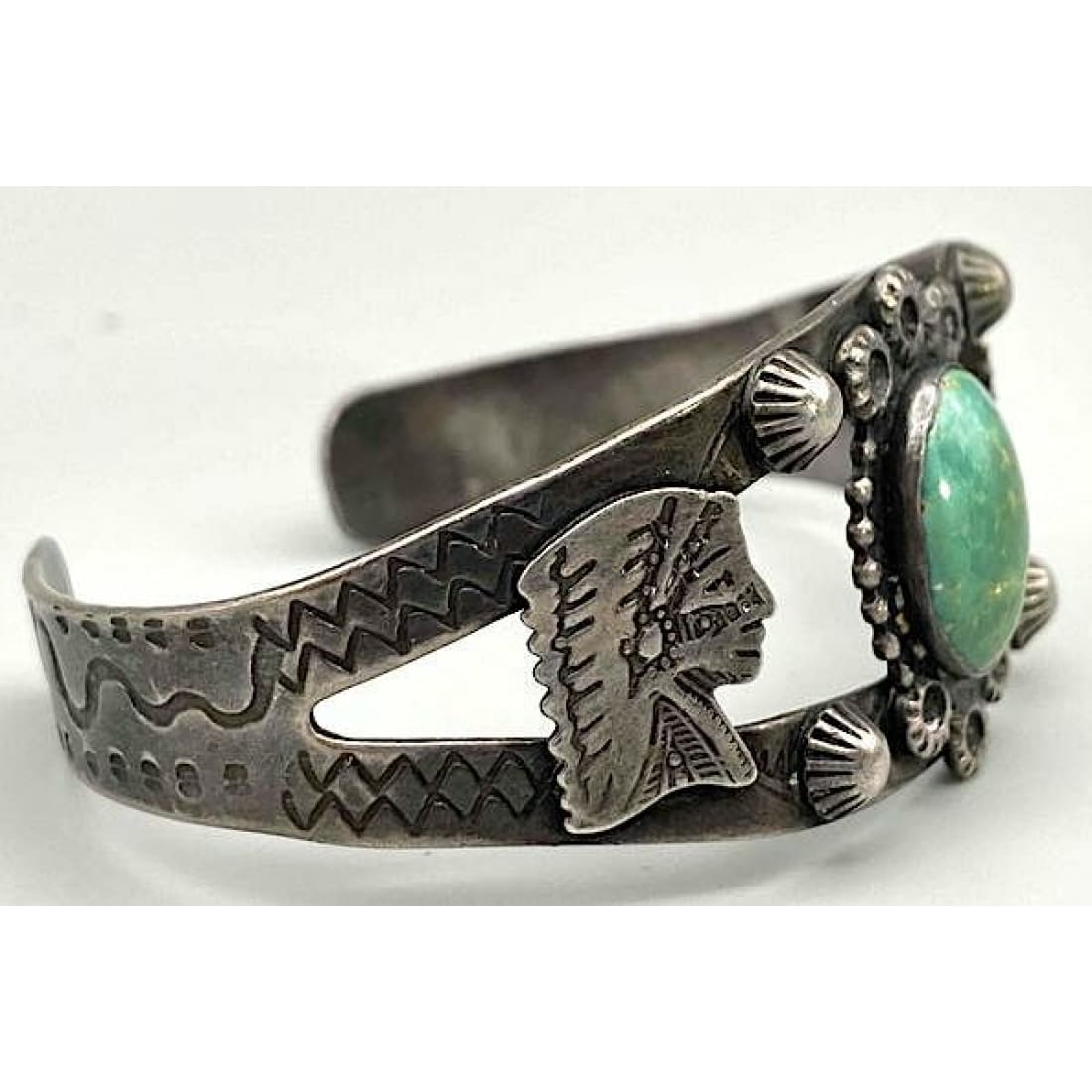 Rare Fred Harvey Era Bracelet Indian Chief & Snake Design 
