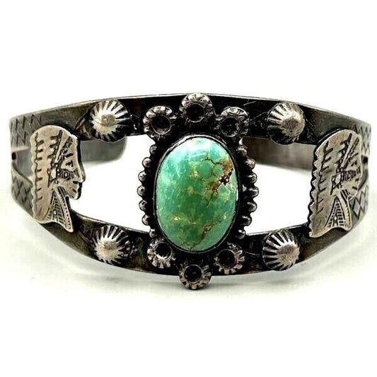 Rare Fred Harvey Era Bracelet Indian Chief & Snake Design 
