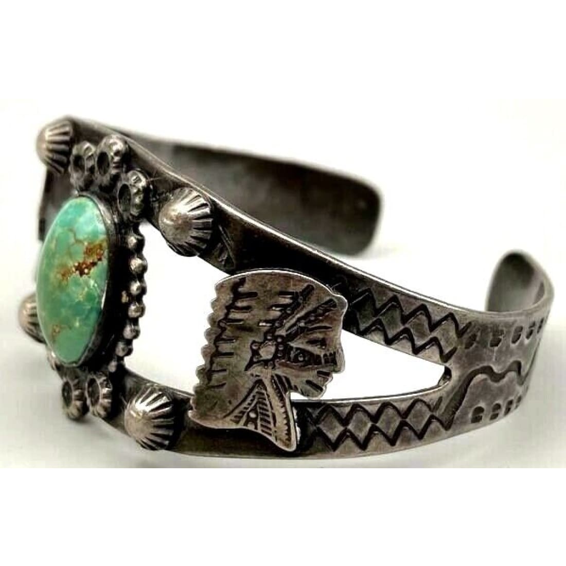 Rare Fred Harvey Era Bracelet Indian Chief & Snake Design 