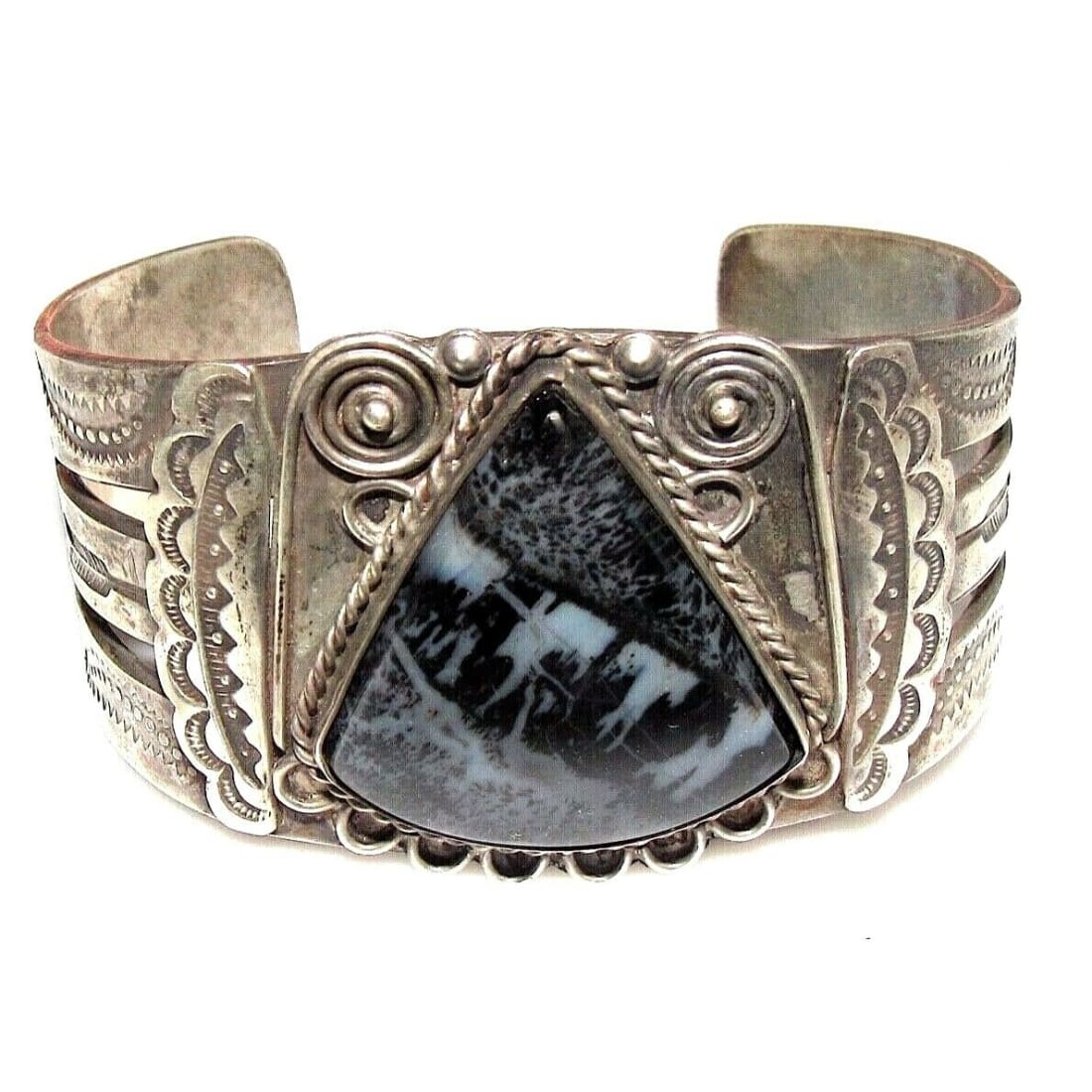 Rare Fred Harvey Era Petrified Wood Sterling Bracelet Navajo Large Cuff 53 Gr Fred Harvey Era