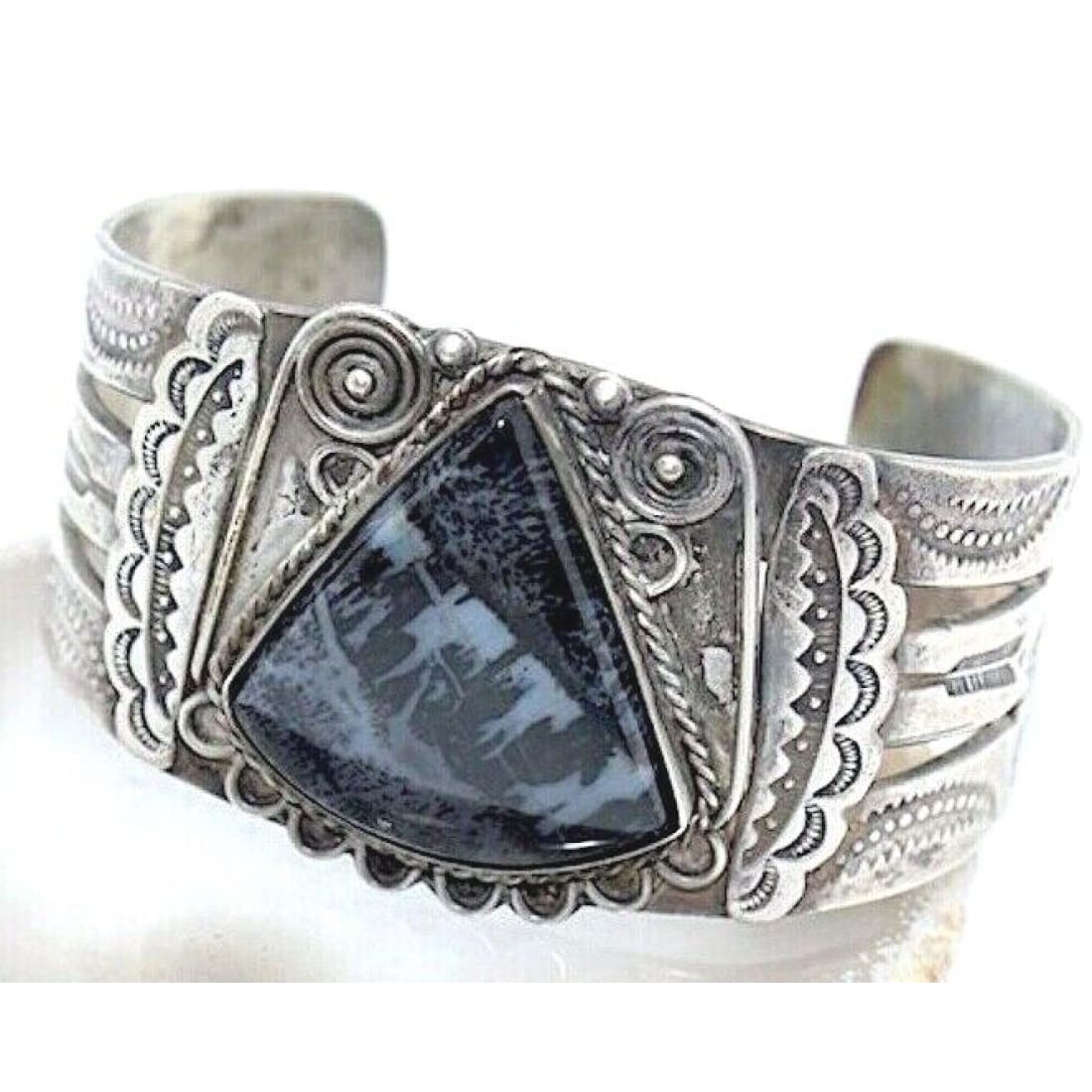 Rare Fred Harvey Era Petrified Wood Sterling Bracelet Navajo Large Cuff 53 Gr Fred Harvey Era