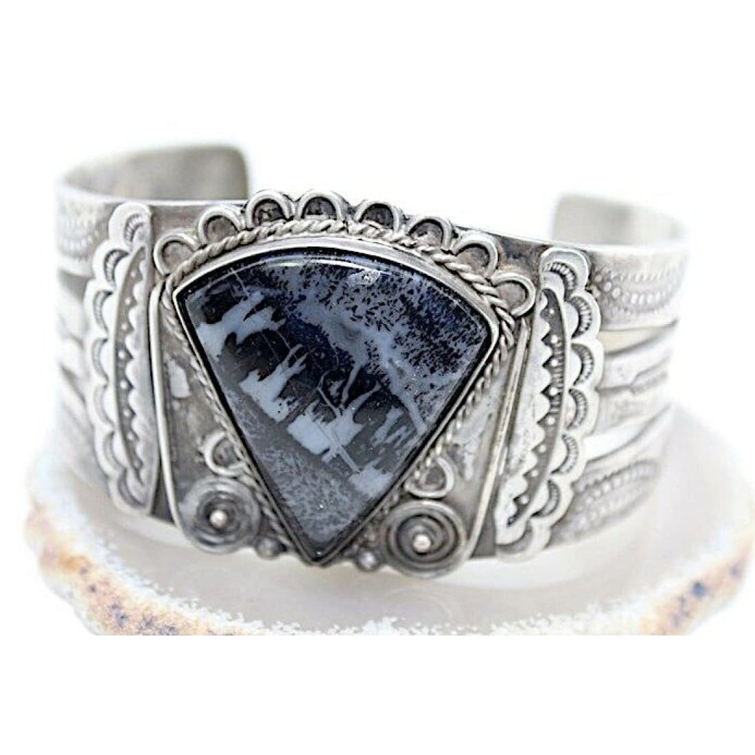 Rare Fred Harvey Era Petrified Wood Sterling Bracelet Navajo Large Cuff 53 Gr Fred Harvey Era