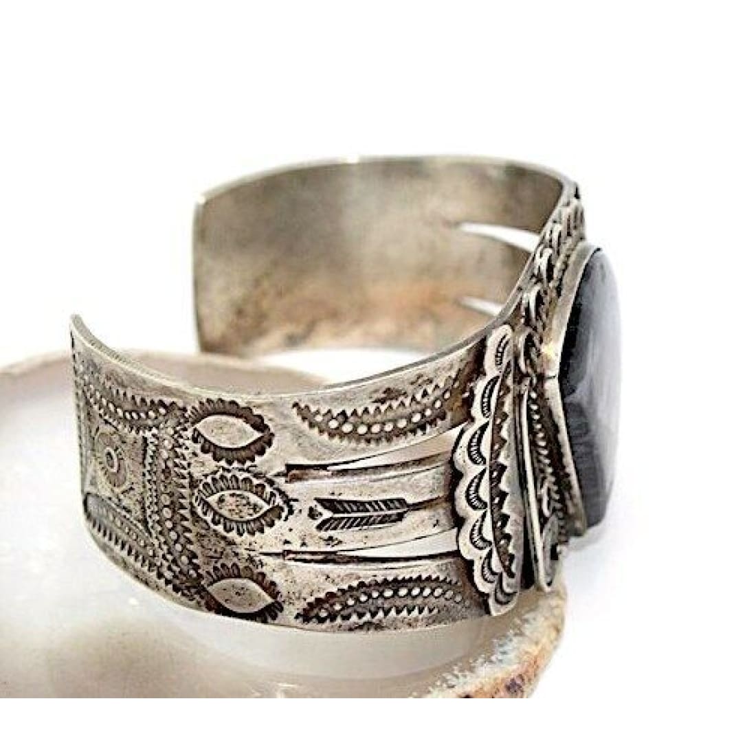 Rare Fred Harvey Era Petrified Wood Sterling Bracelet Navajo Large Cuff 53 Gr Fred Harvey Era
