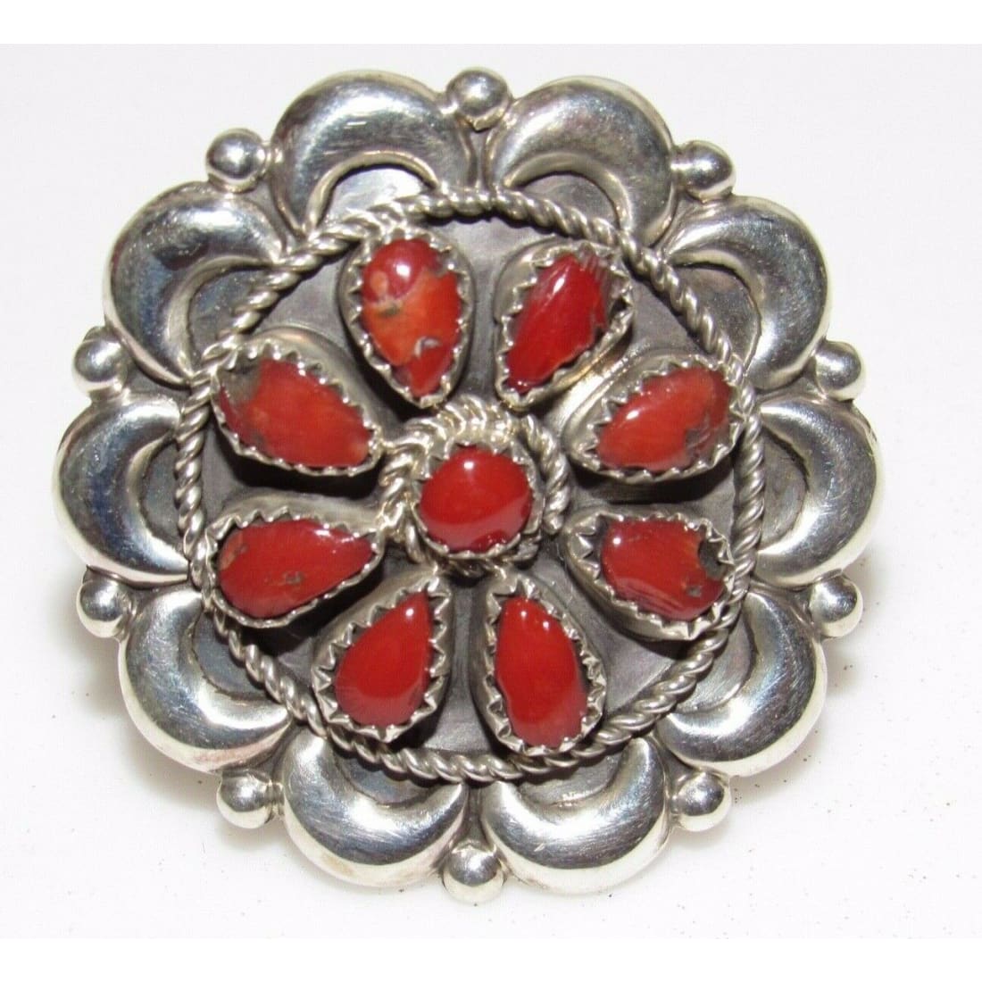 Rare Navajo Eunice Wilson Coral Custer Ring Sz 7.5 Sterling 