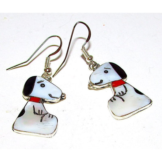 Rare Zuni SNOOPY Peanuts Sterling Silver Inlaid Stone Earrings Zuni Toons Zuni Character The Southwestern Style Gallery