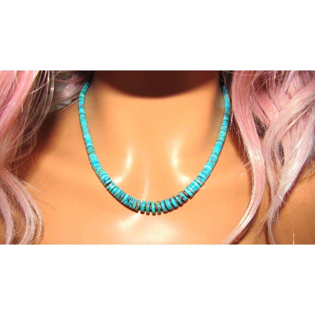 Santo Domingo Kingman Turquoise Heishi Necklace J. Calabaza