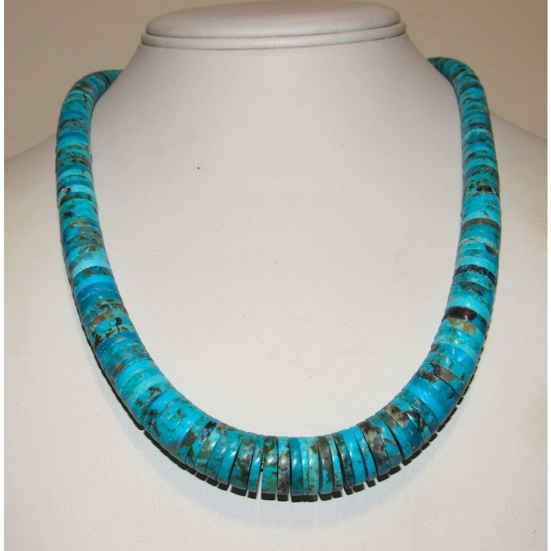 Santo Domingo Kingman Turquoise Heishi Necklace Lupe Lovato