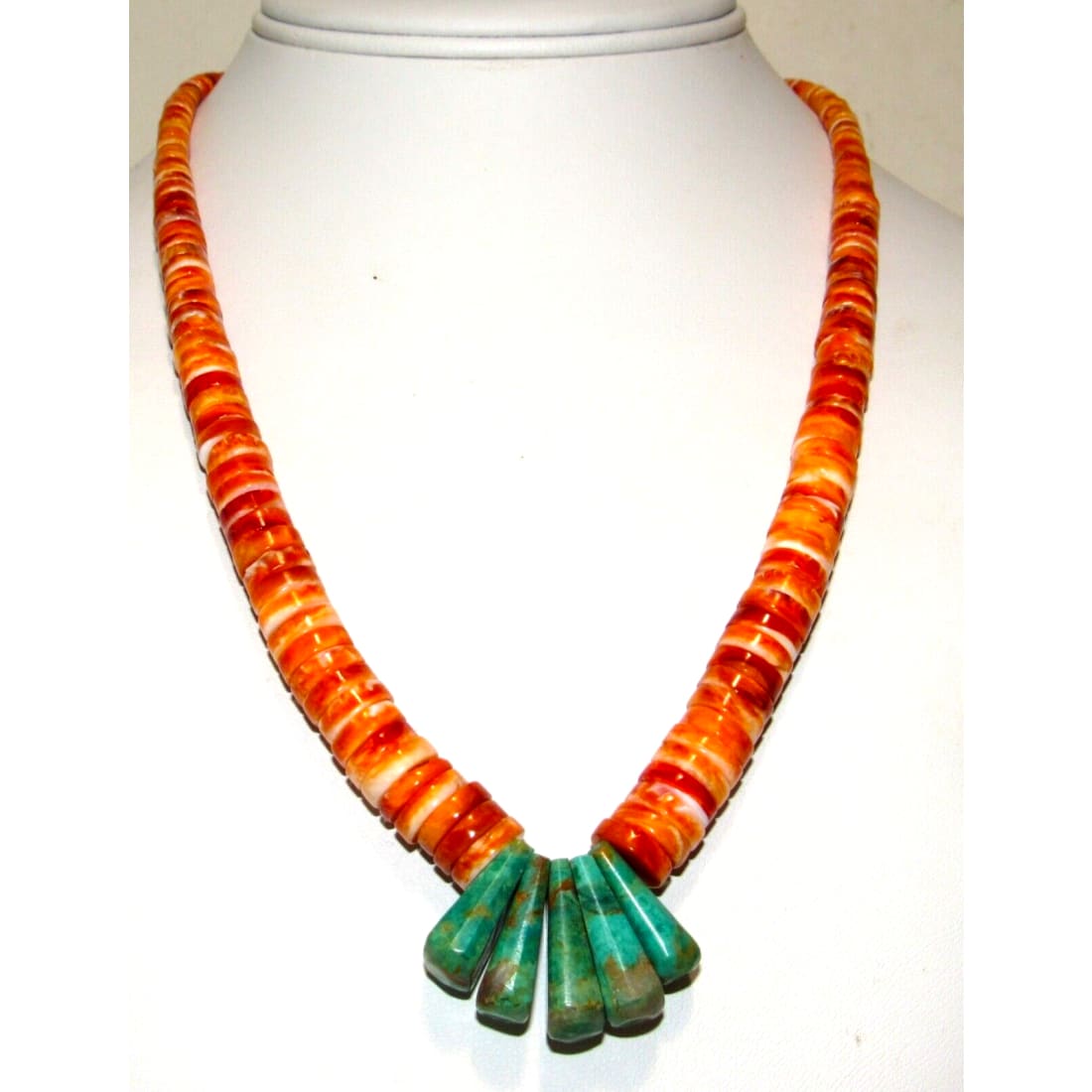 Santo Domingo Orange Spiny Royston Turquoise Heishi Necklace