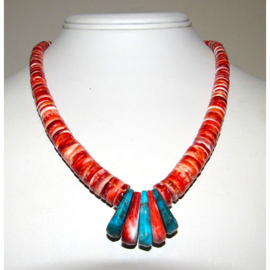 Santo Domingo Red Spiny Oyster Turquoise Heishi Necklace