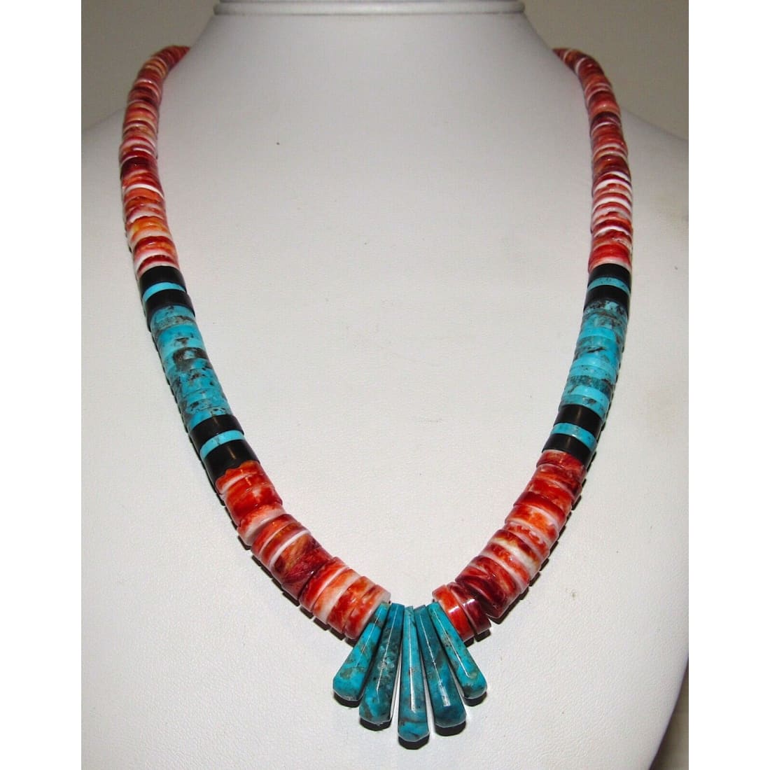 Santo Domingo Red Spiny Oyster Turquoise Heishi Necklace