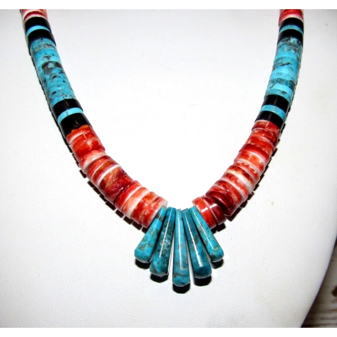Santo Domingo Red Spiny Oyster Turquoise Heishi Necklace