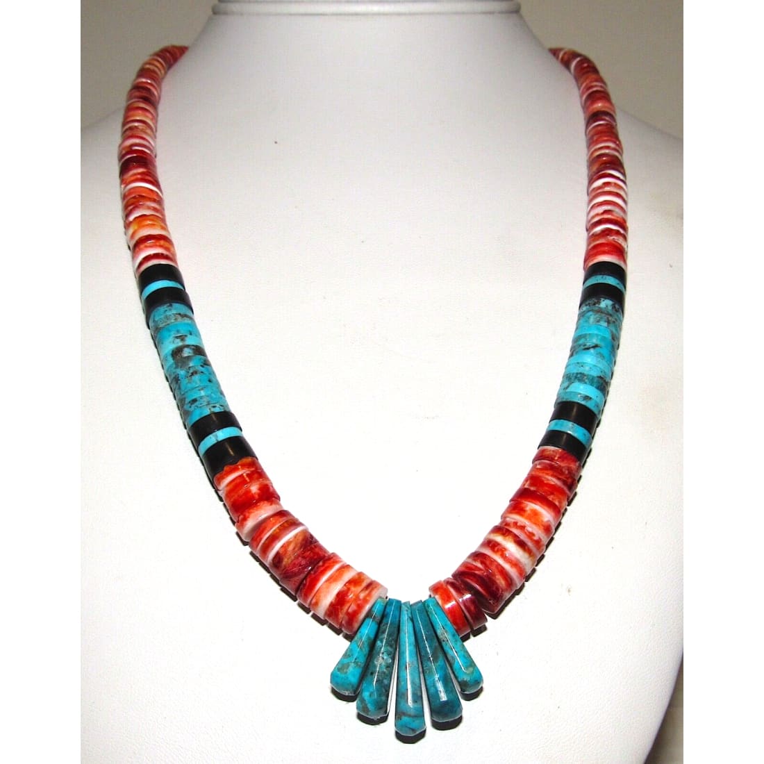 Santo Domingo Red Spiny Oyster Turquoise Heishi Necklace