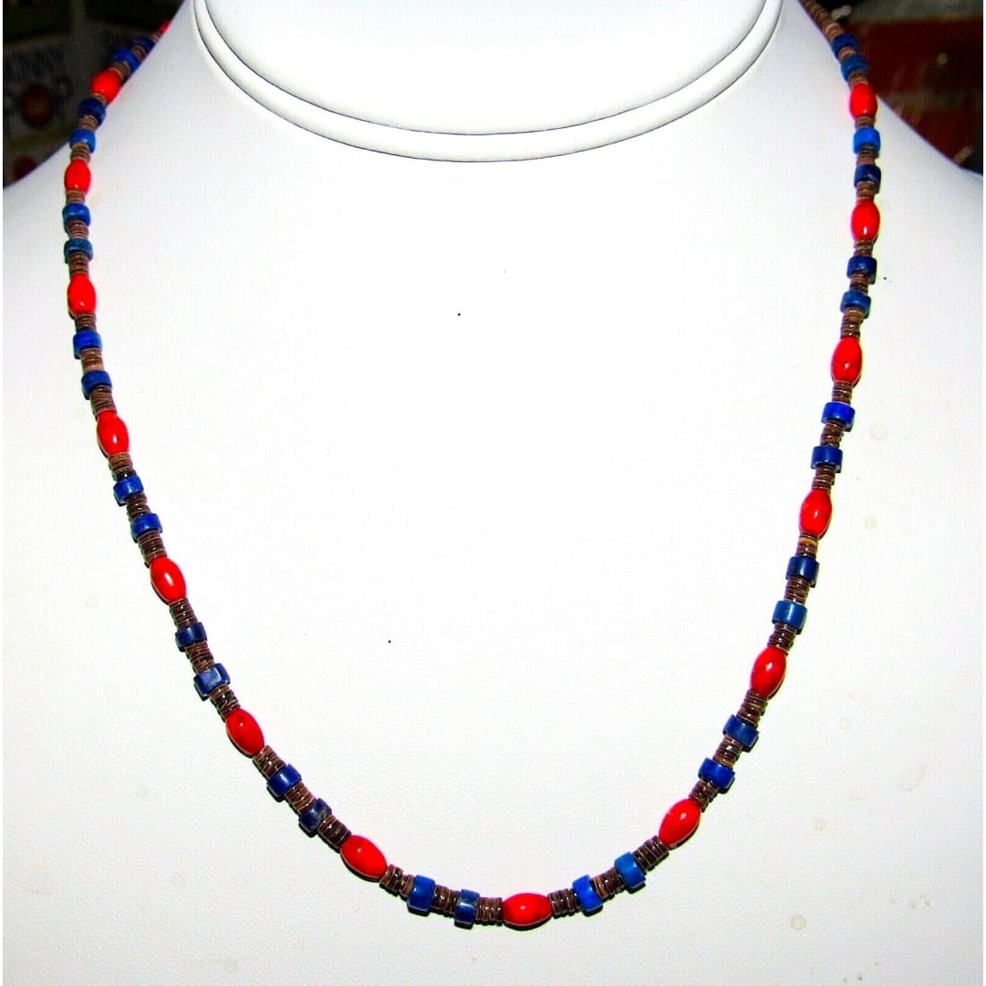 Santo Domingo Rolled Shell Coral Lapis Heishi Choker Necklace Native American