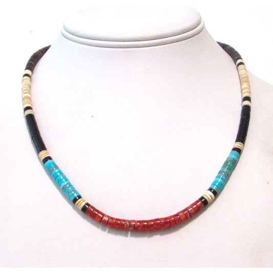 Santo Domingo Rolled Turquoise Shell Coral Heishi Choker
