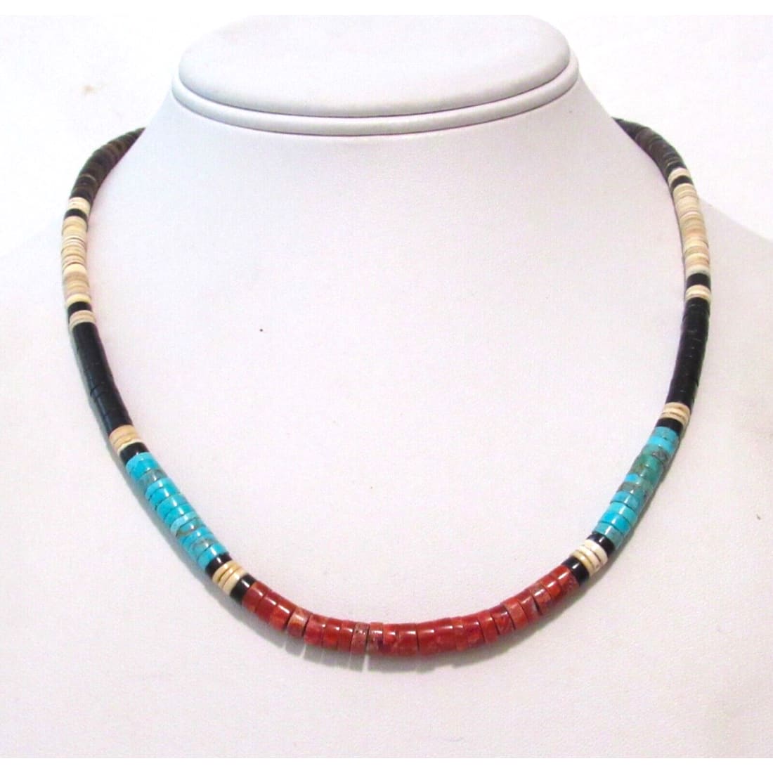 Santo Domingo Rolled Turquoise Shell Coral Heishi Choker