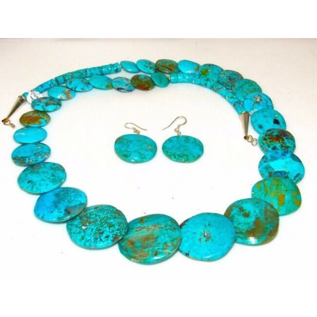 Santo Domingo Royston Turquoise Disc Necklace Earrings Set JoAnn Garcia Kew 30"L Native American