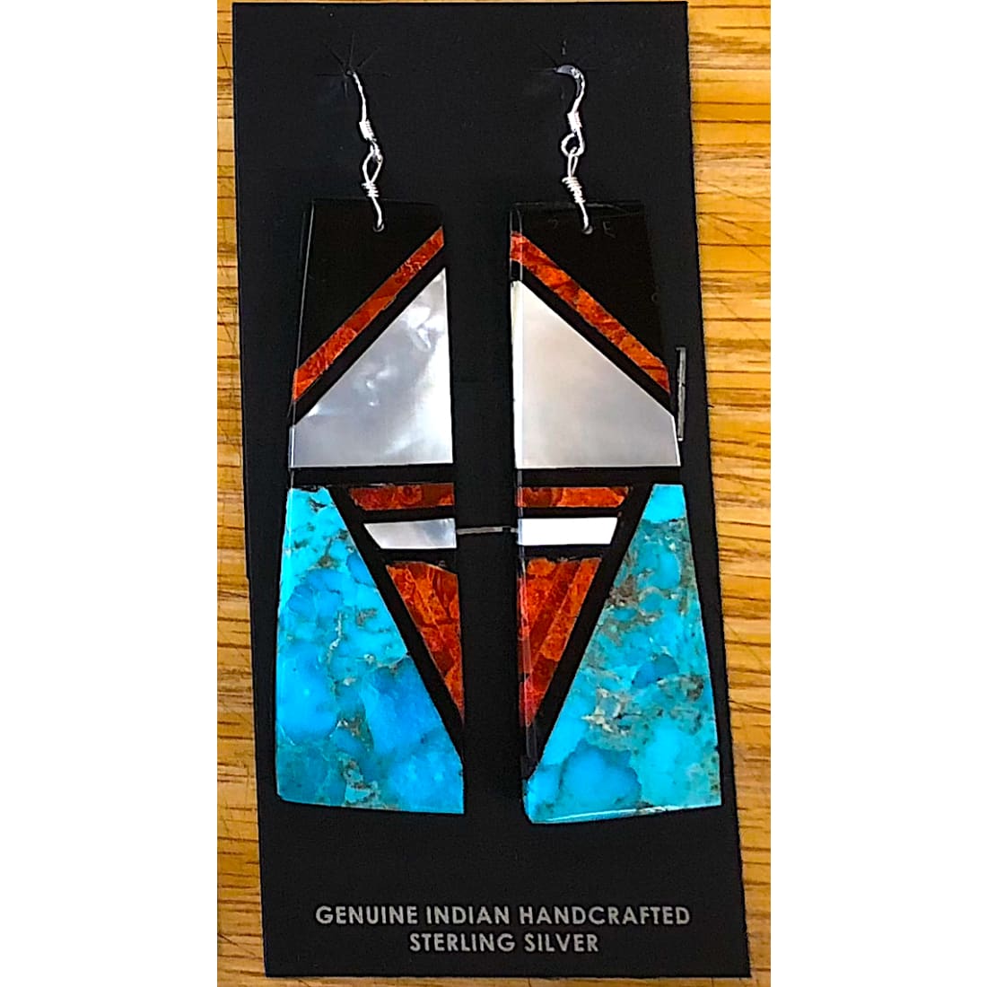 Santo Domingo Spiny Turquoise Jet Slab Earrings Sterling