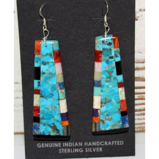 Santo Domingo Turquoise Slab Earrings Sterling Silver V