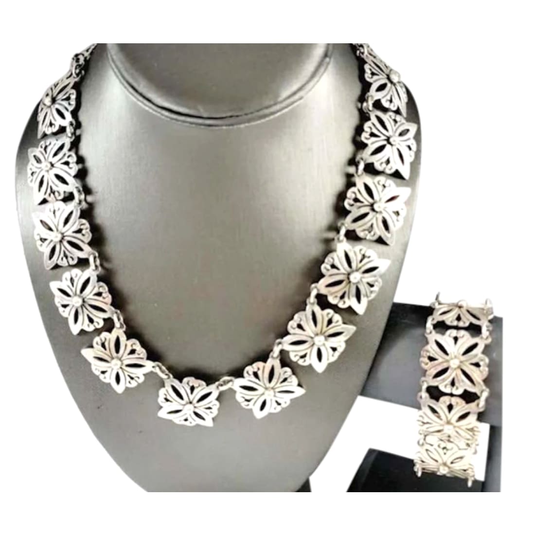 Taxco Mexican 925 Sterling Silver Necklace and Bracelet Set 