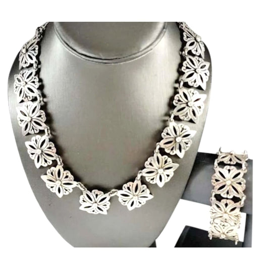 Taxco Mexican 925 Sterling Silver Necklace and Bracelet Set 