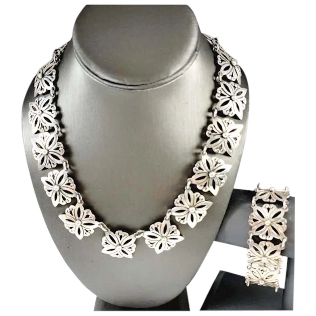 Taxco Mexican 925 Sterling Silver Necklace and Bracelet Set 