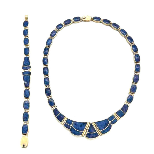 Taxco Mexican 950 Silver Lapis Lazuli Inlay Necklace and 