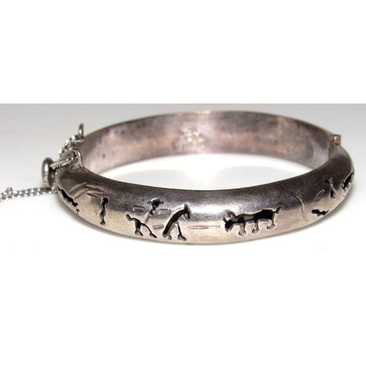 Taxco Mexico Storyteller Bangle Bracelets Sterling Silver 6.5" Taxco