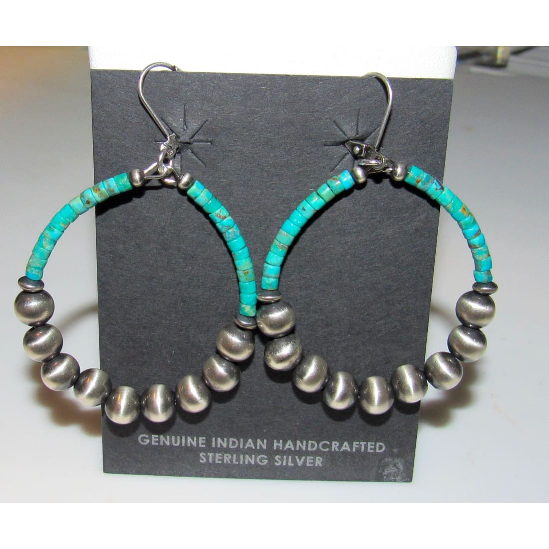 Turquoise Beaded Earrings, Native American Navajo Kingman Turquoise Sterling Silver Navajo Pearls Beaded Hoop Earrings The Southwestern Style Gallery