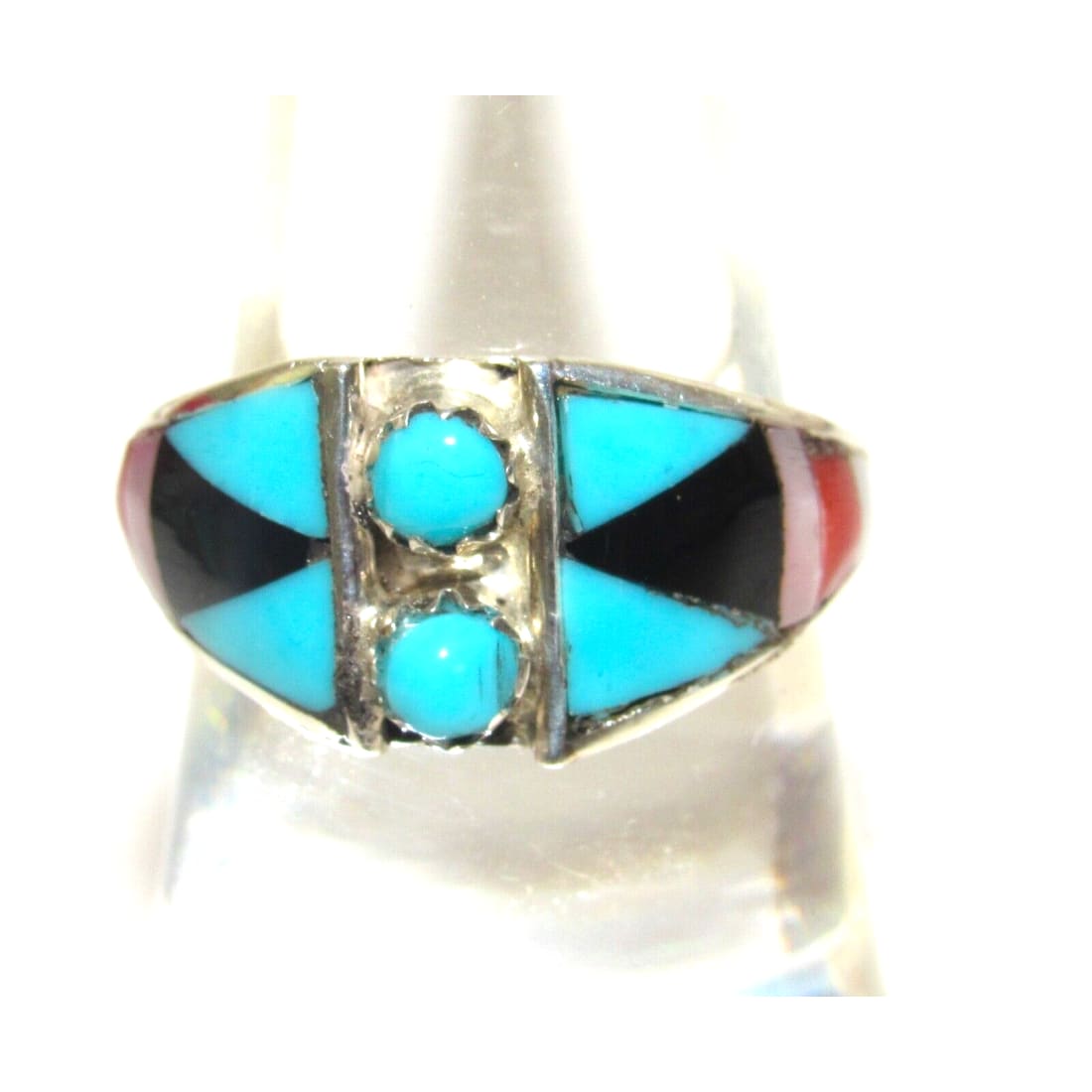 Vinage Zuni Inlay Ring Size 7 Snake Eye Turquoise Coral Jet 