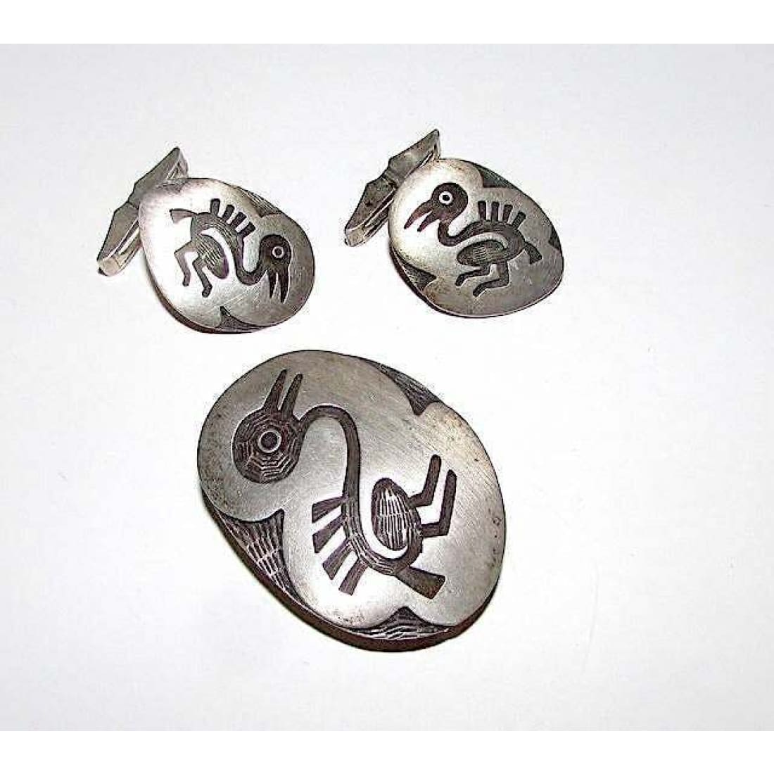 Vintage HOPI Overlay Cuff Links Tie Clip Set Signed Native 