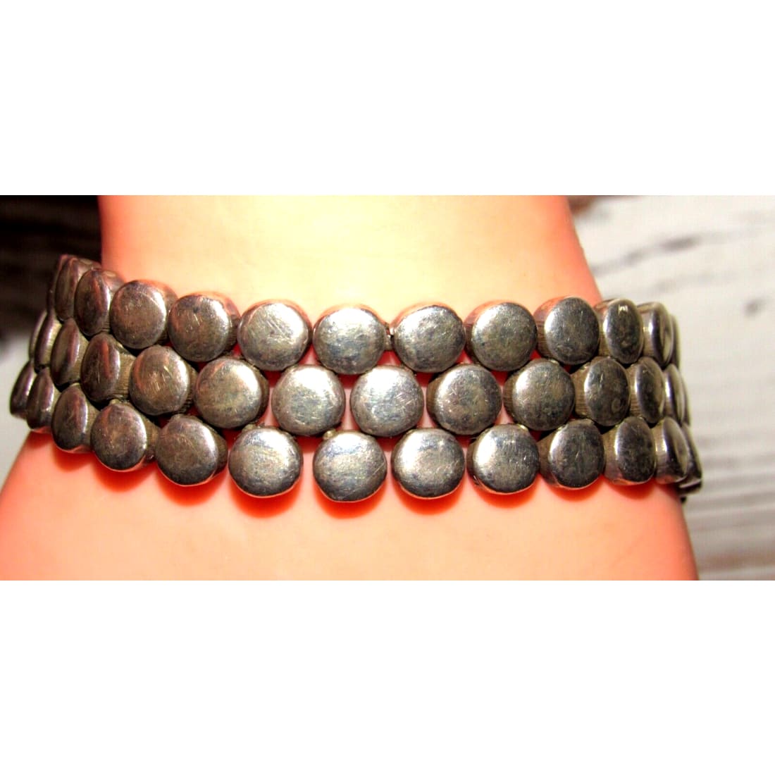 Vintage Mexican 925 Sterling Silver Statement Bracelet 71G -