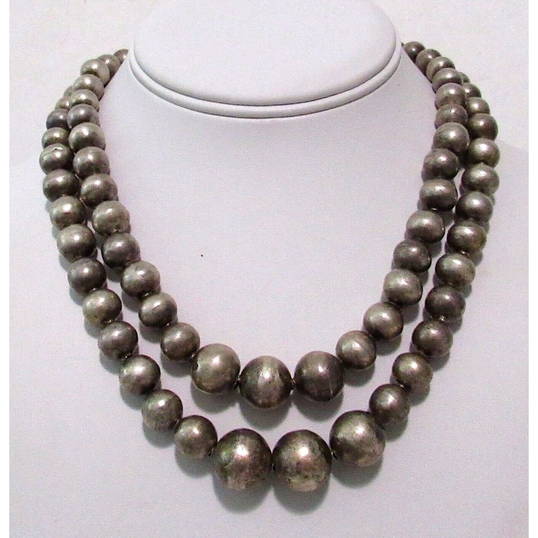 Vintage Mexican Sterling Silver Beads Double Strand Necklace
