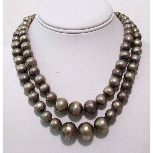 Vintage Mexican Sterling Silver Beads Double Strand Necklace
