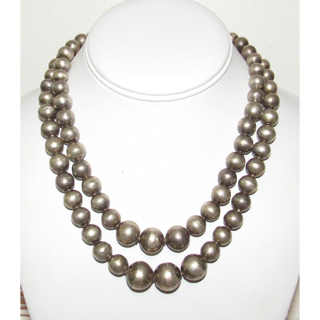 Vintage Mexican Sterling Silver Beads Double Strand Necklace