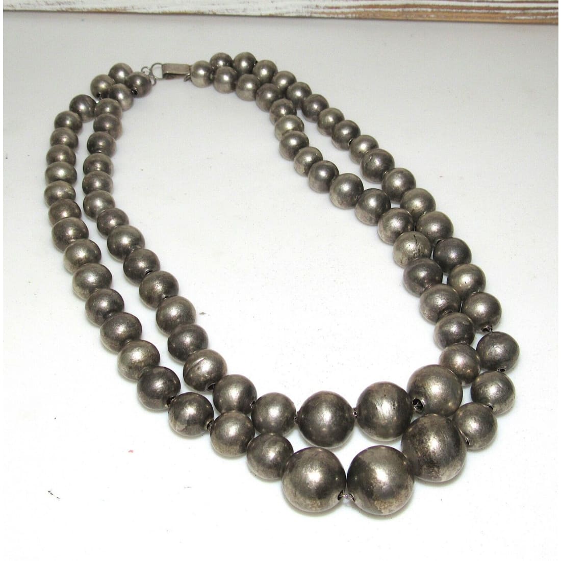 Vintage Mexican Sterling Silver Beads Double Strand Necklace