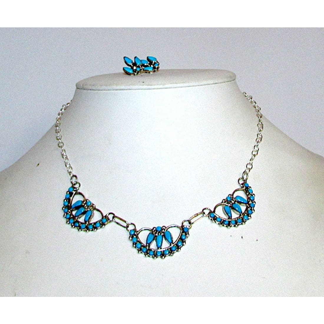 Vintage Native American Zuni Sterling Silver Sleeping Beauty Mine Turquoise Choker Necklace and Earrings Set The Southwestern Style Gallery