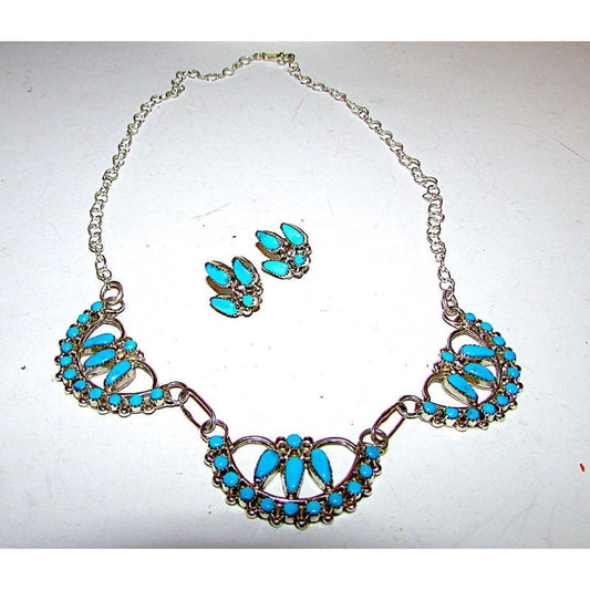 Vintage Native American Zuni Sterling Silver Sleeping Beauty Mine Turquoise Choker Necklace and Earrings Set The Southwestern Style Gallery