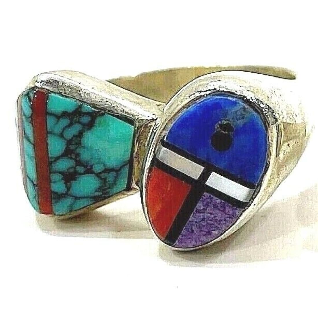 Vintage Navajo Inlay Ring Sz 6.5 Sterling Turquoise Coral 