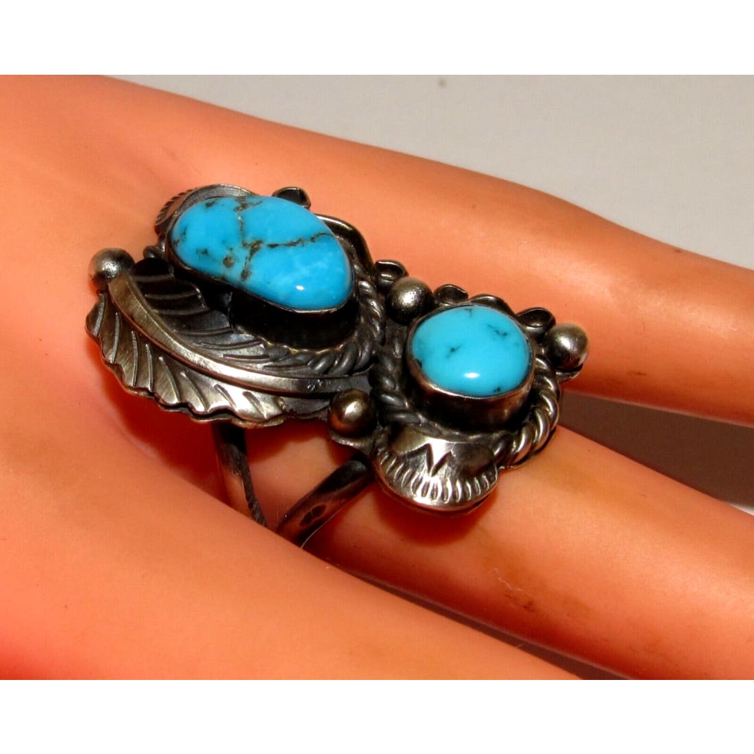 Vintage Navajo Kingman Turquoise Ring Size 8 Sterling Silver