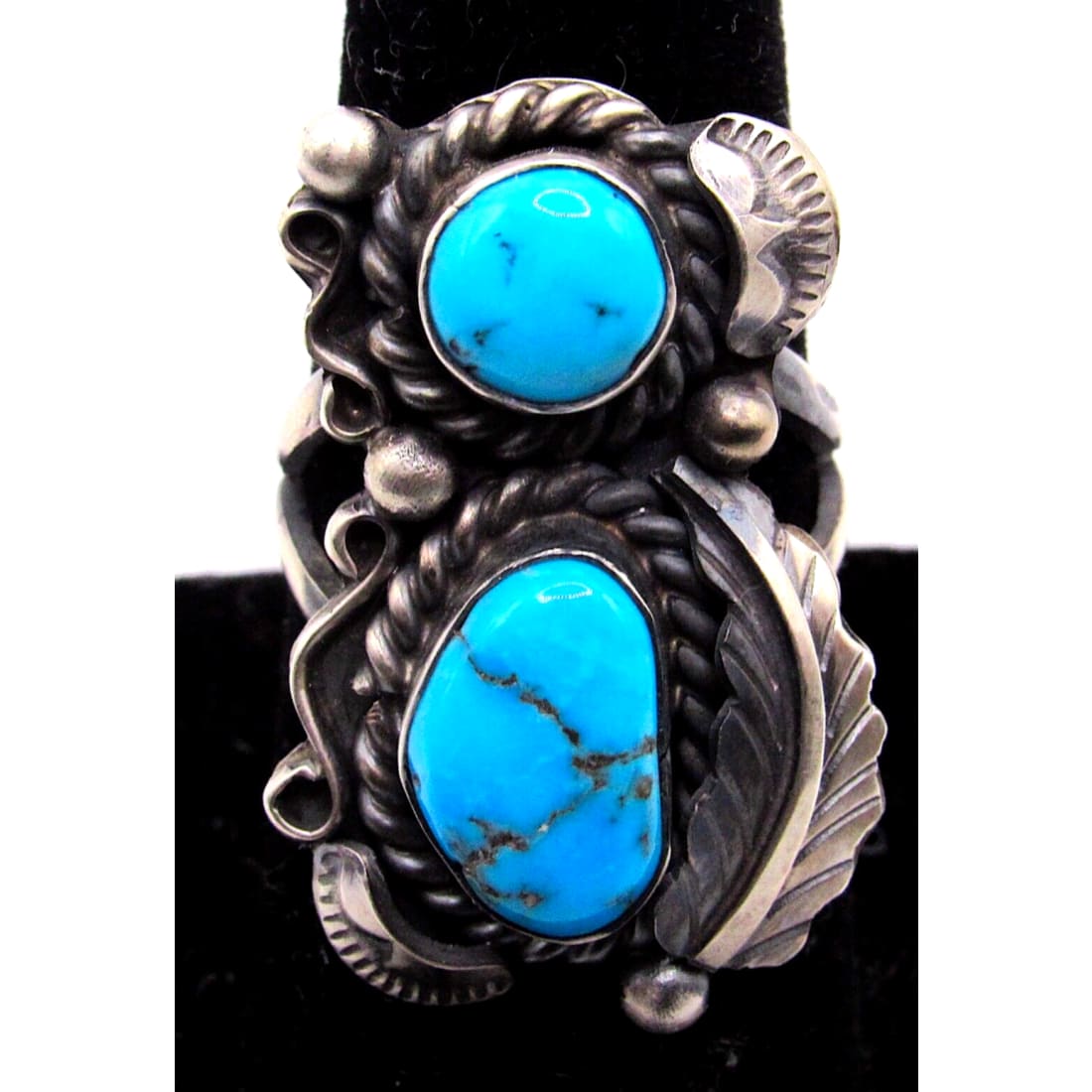 Vintage Navajo Kingman Turquoise Ring Size 8 Sterling Silver