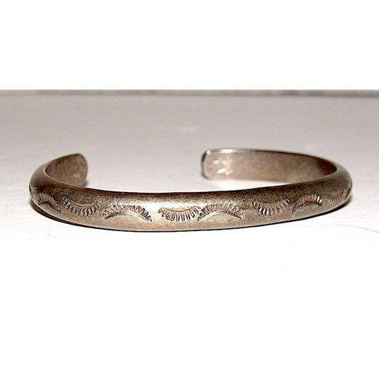 Vintage Navajo Stacker Cuff Bracelet Sterling Silver Vintage Sterling Stackable Cuff Bracelet Hand Etched Design Small Wrist Fred Harvey The Southwestern Style Gallery