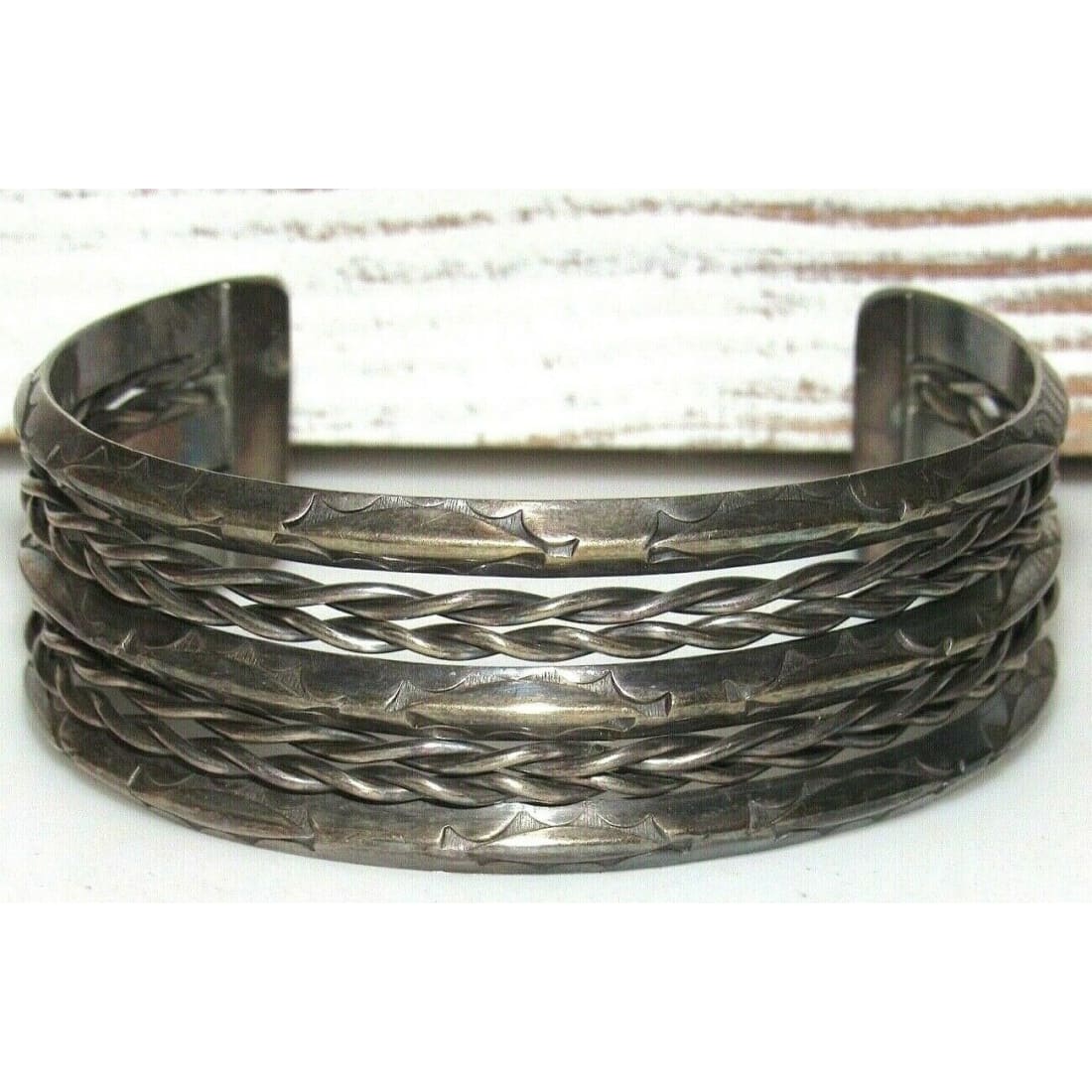 Vintage Navajo Sterling Silver Cuff Bracelet Double Twisted 